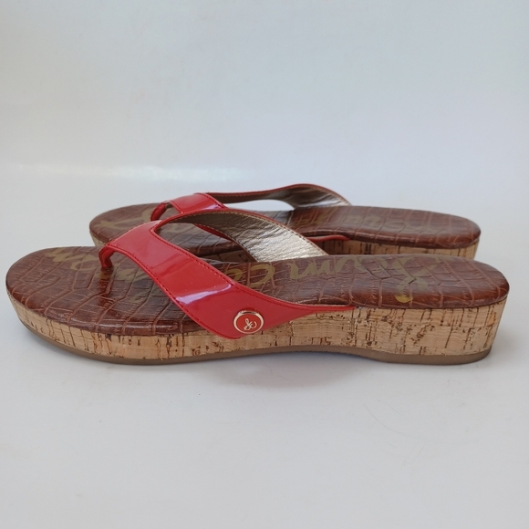 Sam Edelman Sandals Tanya Red Patent Leather Cork Wedge Womens 7.5 M - Picture 2 of 15
